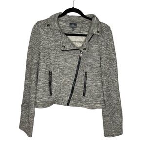 Market & Spruce Grey Heathered Zip Up Knit Sweater Moto Sweater Jacket